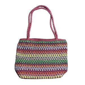 Red Striped Crochet Shoulder Bag Medium Multicolor